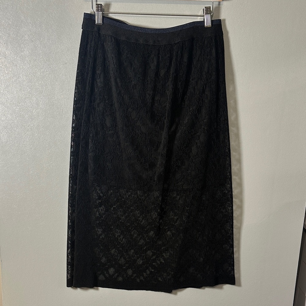 Skies Are Blue Black Sheer‎ Lace Overlay Midi Skirt